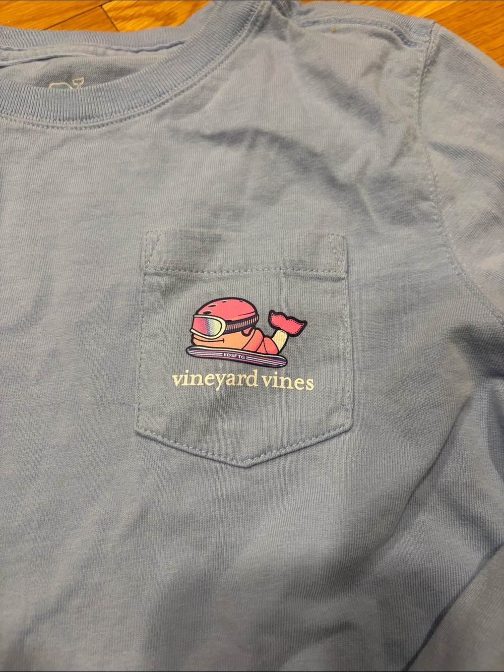 Vineyard Vines Kids Long-Sleeve Pocket Tee in Light Blue with Pink Whale - Picture 2 of 4